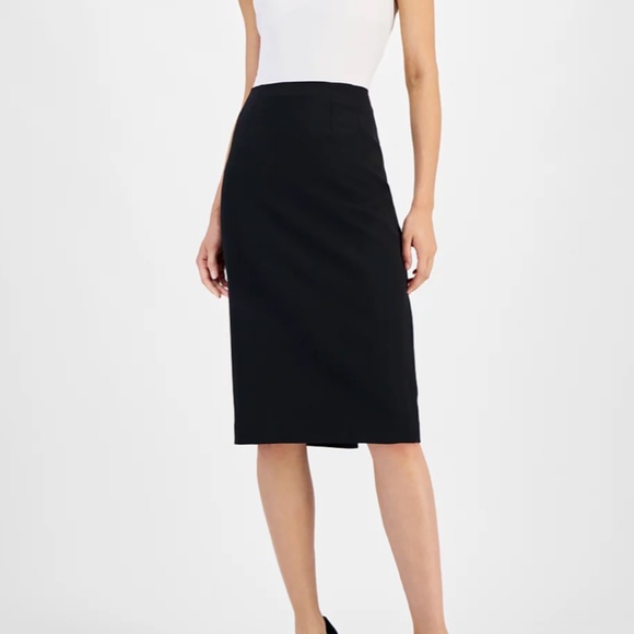 Pencil Straight Modern Business Casual Work Night Minimalist Classy Midi Skirt - Picture 1 of 7